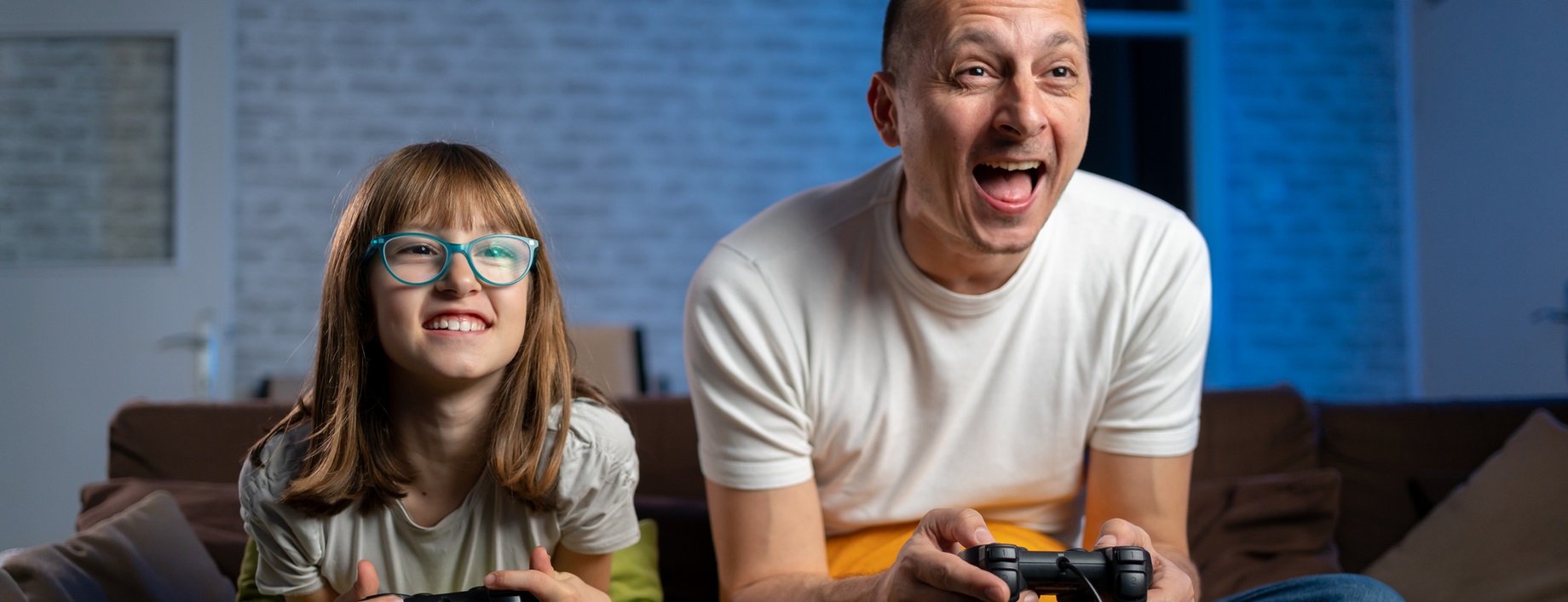 Family playing video games