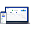 Laptop displaying F-Secure protection screen, highlighting advanced cybersecurity features for safe browsing and online security